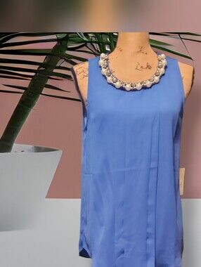 Available Sleeveless Embellished Neckline  Back Button Keyhole closure Blouse